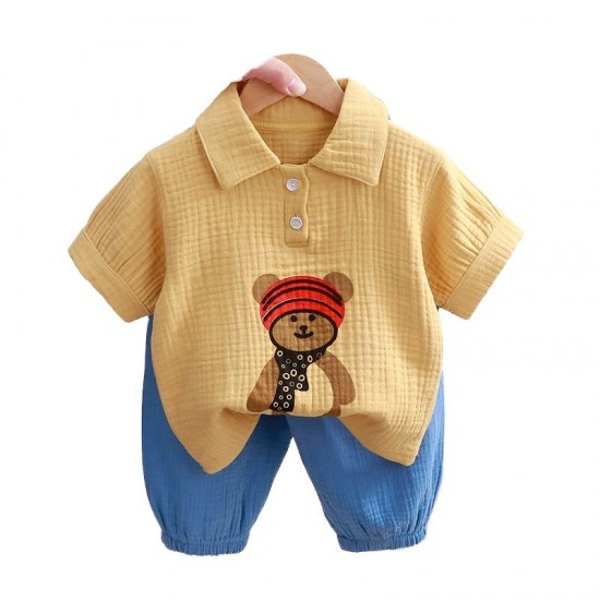 Summer thin lapel boy baby cotton yarn clothing set wholesale children's clothing wholesale Summer thin lapel boy baby cotton yarn clothing set wholesale children's clothing wholesale
