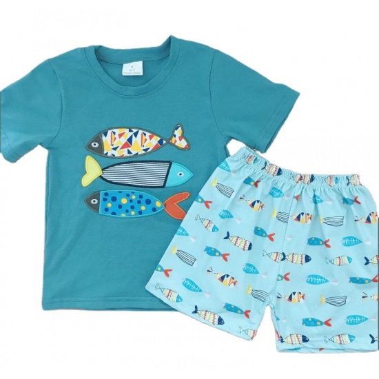 Hot sale no moq baby kids clothes boy 2pcs sets with fish applique design spring summer boy clothing sets Hot sale no moq baby kids clothes boy 2pcs sets with fish applique design spring summer boy clothing sets