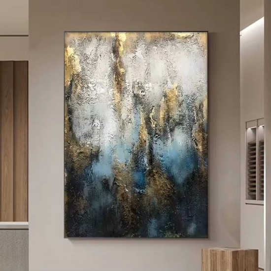 Home Decor 100% Hand Painted Blue and Golden Canvas Texture High Quality Oil Painting handmade luxury modern abstract art Home Decor 100% Hand Painted Blue and Golden Canvas Texture High Quality Oil Painting handmade luxury modern abstract art