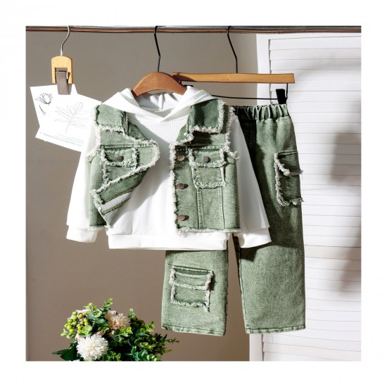 Cozy Autumn Outfit for Little Boys - White Denim Hoodie and Sweatpants Set Cozy Autumn Outfit for Little Boys - White Denim Hoodie and Sweatpants Set