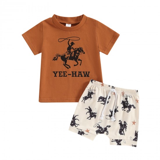SongYi Summer Children's Clothing Boys Casual Cute Cow Head Print Clothing T-shirt Shorts Two Sets SongYi Summer Children's Clothing Boys Casual Cute Cow Head Print Clothing T-shirt Shorts Two Sets