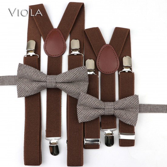 Hot Men Kids Plaid Striped Brown Bowtie Suspender Sets Boy Girl Y-Back Braces Women Cotton Butterfly Shirt Pants Skirt Accessory Hot Men Kids Plaid Striped Brown Bowtie Suspender Sets Boy Girl Y-Back Braces Women Cotton Butterfly Shirt Pants Skirt Accessory