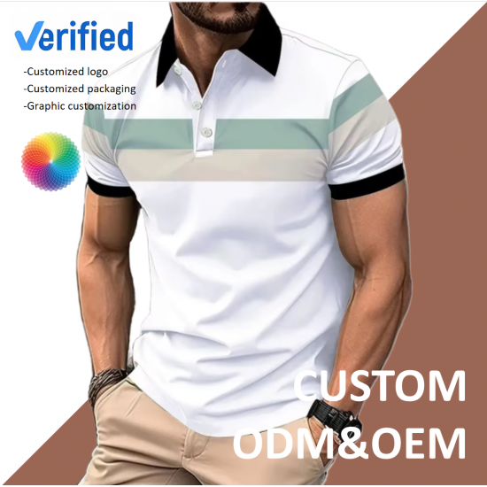 Men's Short-Sleeved Lapel Color Matching Print Pattern Fashionable For Outdoor Sports Polo Shirt Men's Short-Sleeved Lapel Color Matching Print Pattern Fashionable For Outdoor Sports Polo Shirt