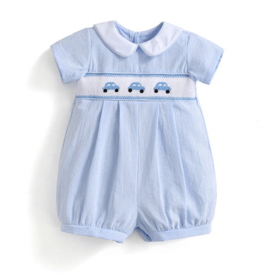 Custom Baby Boys Rompers Summer Onesie Smocked Children Clothes Embroidered Cars Bubbles Cotton Peter Pan Collar Kids Jumpsuit Custom Baby Boys Rompers Summer Onesie Smocked Children Clothes Embroidered Cars Bubbles Cotton Peter Pan Collar Kids Jumpsuit