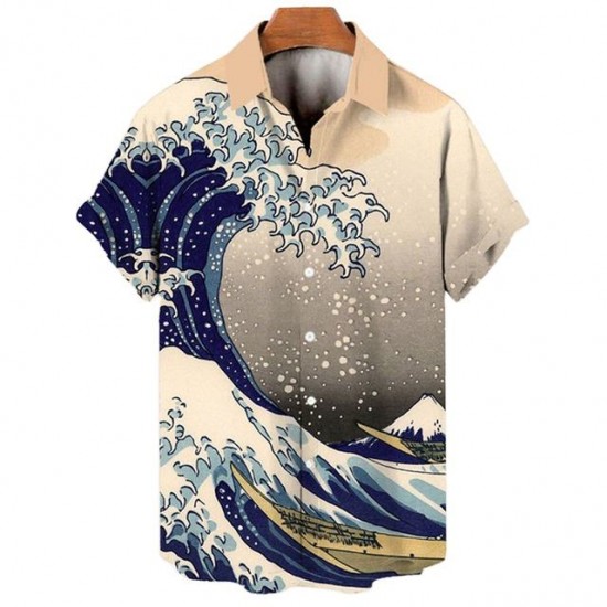 Retro Ocean Wave 3d Printing Men's Hawaiian Shirts Casual Loose Fashion Summer Men's Shirts Retro Ocean Wave 3d Printing Men's Hawaiian Shirts Casual Loose Fashion Summer Men's Shirts
