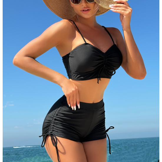 Hot Sales STOCK 3Colors Lace Up Boy Short Swimwear Bathing Suits Sexy Women Two Pieces Swimsuit Hot Sales STOCK 3Colors Lace Up Boy Short Swimwear Bathing Suits Sexy Women Two Pieces Swimsuit