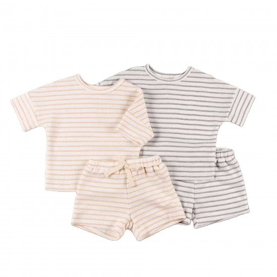 Kids' Summer 2-Piece Track Suit Set Baby Boys and Girls' Solid Color Waffle Shirt and Shorts ODM Supply children clothes set Kids' Summer 2-Piece Track Suit Set Baby Boys and Girls' Solid Color Waffle Shirt and Shorts ODM Supply children clothes set